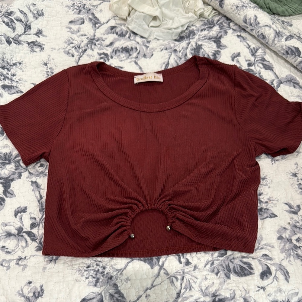 Goddess Red Ruched Crop T-Shirt